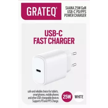 GRATEQ SAANA chargeur mural GaN USB-C 25W PD/PPS blanc
