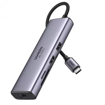 UGREEN 60515 Hub USB-C 7-en-1, HDMI 4K 60Hz, Ethernet, PD 100 W, gris