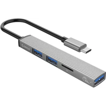 Hub USB-C ORICO AH-12F-GY-BP avec 3 ports USB-A et lecteur de cartes microSD, aluminium, Space Gray