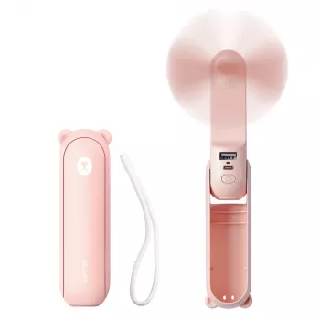 Ventilateur portatif Jisulife Life8 ventilateur USB portable avec batterie externe 2000mAh et lampe torche - rose