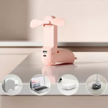 Ventilateur portatif Jisulife Life8 ventilateur USB portable avec batterie externe 2000mAh et lampe torche - rose