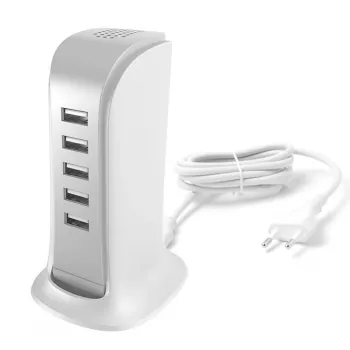 Dudao chargeur USB 5x avec câble d'alimentation EU intégré blanc (A5EU)
