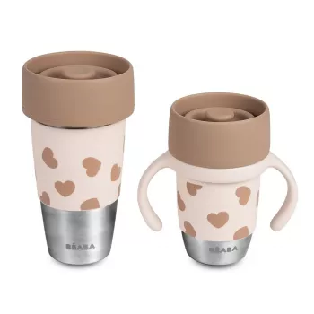 Beaba Mini & Me BigLove set de gobelets en acier inoxydable pour mère et enfant, gobelet d'apprentissage 360°, 2 pièces