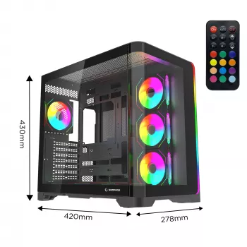 Boîtier PC gaming Rampage LYRON Mid Tower, 7 ventilateurs ARGB PWM, verre trempé, noir