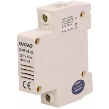 ORNO OR-DP-SB-133 Carillon filaire, rail DIN 1 module, 230V AC, 85 dB, blanc/gris