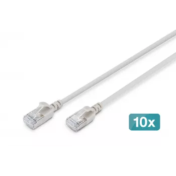 DIGITUS CAT 6A F-FTP câble patch Slim, 0,3 m, gris, lot de 10, 10 Gbit/s, 500 MHz, LSZH