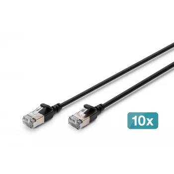 DIGITUS CAT 6A F-FTP câble patch Slim, 0,5 m, noir, lot de 10, LSZH, 10 Gbit/s, RJ45