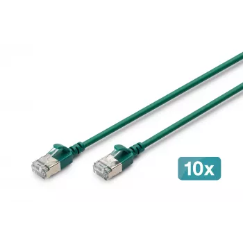 DIGITUS CAT 6A F-FTP câble patch Slim, 0,5 m, vert, lot de 10