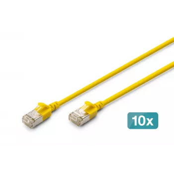 DIGITUS câble patch Slim CAT 6A F-FTP, 0,5 m, jaune, lot de 10, LSZH, 10Gbps, 500MHz, cuivre 28AWG, RJ45 dorés