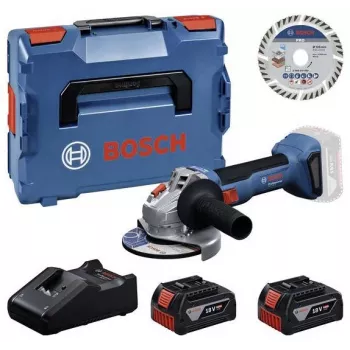 Meuleuse d'angle sans fil Bosch Professional GWS 18V-11 S, ensemble avec 2 batteries 4,0 Ah, chargeur et L-BOXX