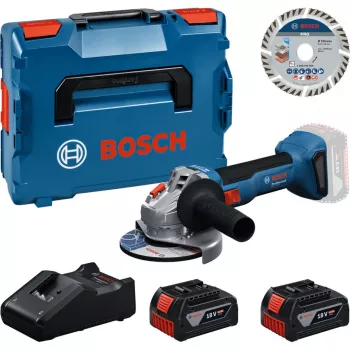 Meuleuse d'angle sans fil Bosch Professional GWS 18V-11 S, ensemble avec 2 batteries 4,0 Ah, chargeur et L-BOXX