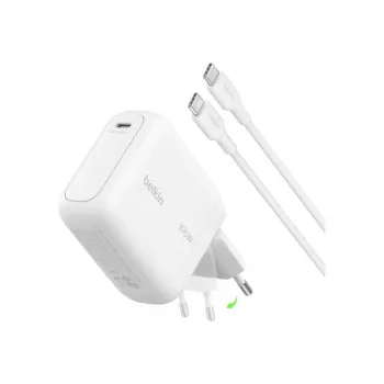 Belkin BOOSTCHARGE Chargeur secteur USB-C GaN 100W avec câble USB-C vers USB-C 1,5m - Blanc