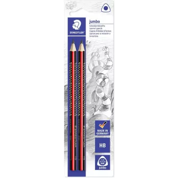 Crayons graphite triangulaires STAEDTLER Tradition Jumbo HB, lot de 2, noir avec rayures classiques