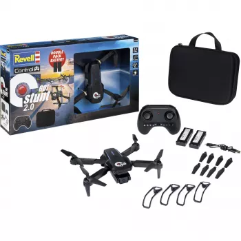 Quadricoptère RC Revell GO! Stunt 2.0 - drone prêt à voler 2,4 GHz 4 canaux avec gyroscope 6 axes, mode sans tête, flips à 360°, éclairages LED, 3 niveaux de vitesse, batterie LiPo, pour enfants dès 8 ans