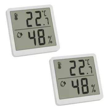 Thermo-hygromètre numérique TFA 30.5059.02.02, lot de 2, blanc/argent