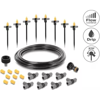 Delock kit micro-goutte-à-goutte pour pots – kit complet d'irrigation goutte-à-goutte pour plantes en pot, 10 plantes, tuyau principal 15 m, goutteurs réglables, résistant aux UV