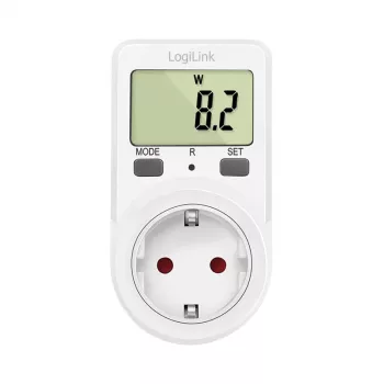 Compteur de coût énergétique LogiLink, écran LCD 1,5 pouces, tarif unique, fiche Schuko, blanc