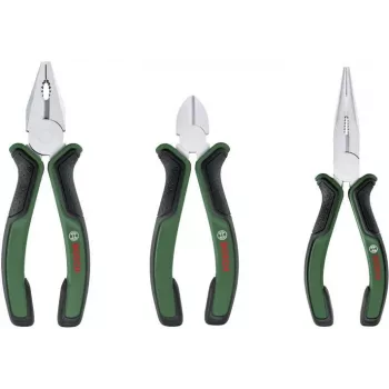 Bosch Jeu de 3 pinces 1600A02C0S (vert/noir) – pince combinée, pince coupante diagonale, pince multiprise