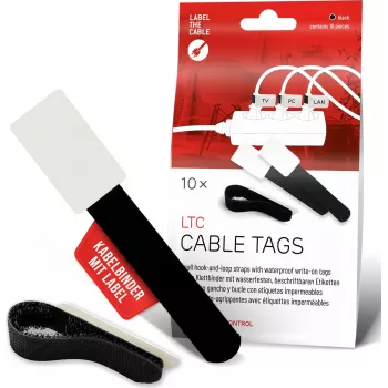Étiquettes pour câbles LABEL THE CABLE LTC 2610-10, attaches réutilisables à velcro avec zone d'écriture, noires, lot de 10