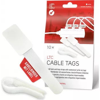 Étiquettes pour câbles LABEL THE CABLE LTC 2620-10, attaches réutilisables à velcro avec étiquettes intégrées, blanches, lot de 10