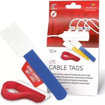 Ensemble d'étiquettes pour attaches câbles réutilisables à velcro LABEL THE CABLE LTC 2630-10, tailles et couleurs assorties, 10 pièces