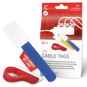 Étiquettes pour câbles LABEL THE CABLE LTC 2630-30, attaches réutilisables à velcro avec zone d'écriture, assortiment de 30 pièces