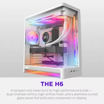 Boîtier gaming moyen tour airflow NZXT H6 2026 blanc verre trempé
