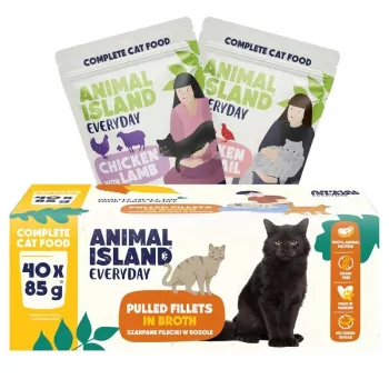 ANIMAL ISLAND Everyday sachets d'alimentation humide pour chats saveurs variées, 40 x 85 g, alimentation complète pour chats adultes