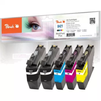 PEACH Multipack d'encre PI500-430 compatible avec Brother LC-421 (noir, cyan, magenta, jaune) - lot de 4