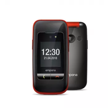 Emporia ONE V200i noir/rouge (2025) – téléphone mobile adapté aux seniors avec bouton SOS, station de charge et grandes touches éclairées