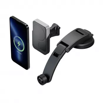 Support de chargeur de voiture sans fil magnétique universel ALOGIC Matrix avec ventouse et clip de grille d'aération, charge rapide Qi 15 W, serrage automatique, rotation à 360°, noir