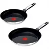 Ensemble de 2 poêles en acier inoxydable Tefal Emotion, 24/28 cm
