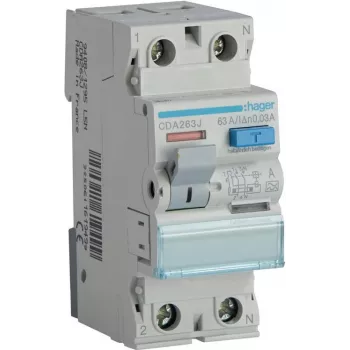 Interrupteur différentiel HAGER CDA263J 1P+N 63 A 30 mA type A 6 kA 230 V 2 modules rail DIN
