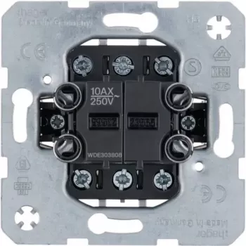 Hager WDE303808 Mécanisme double commutateur inverseur, 2 postes, 10AX, encastré, entrées séparées