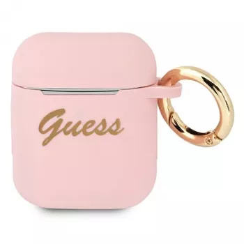 Coque GUESS GUA2SSSI pour AirPods 1/2 rose silicone Vintage Script