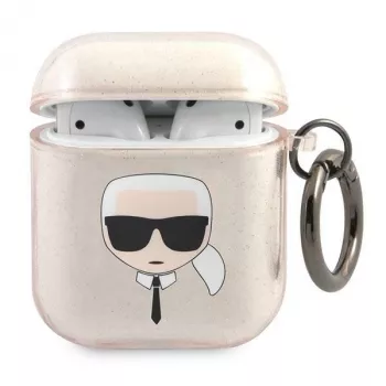 Karl Lagerfeld KLA2UKHGD étui AirPods 1/2 Gold Glitter Karl Head