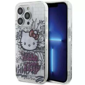Hello Kitty HKHCP14LHDGPHT Coque rigide IML Kitty On Bricks Graffiti pour iPhone 14 Pro - blanche