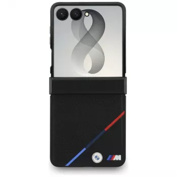 BMW Coque MagSafe M en cuir perforé rayures tricolores pour Samsung Galaxy Z Flip8 - noire