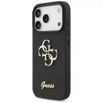 Coque GUESS Fixed Glitter Big 4G pour iPhone 18 Pro / 17 Pro - noir