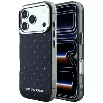 Coque Karl Lagerfeld IML Rhinestones Allover et logo électroplaqué pour iPhone 18 Pro / 17 Pro - noir