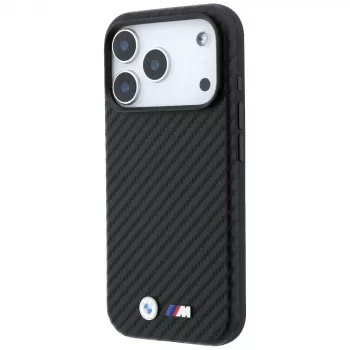 Coque MagSafe BMW M Carbon Metal Logo pour iPhone 18 Pro / 17 Pro – noir