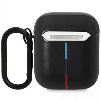 Étui BMW BMA222PVTK en cuir véritable Curved Line pour Apple AirPods 1re & 2e génération - noir