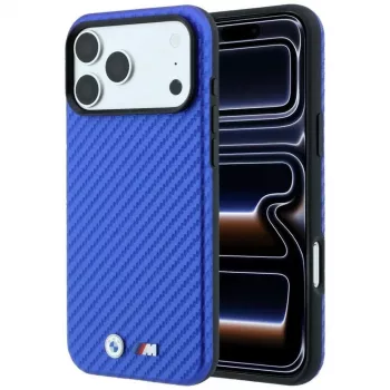 Coque MagSafe BMW M Carbon Metal Logo pour iPhone 18 Pro / 17 Pro - bleu