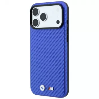 Coque MagSafe BMW M Carbon Metal Logo pour iPhone 18 Pro / 17 Pro - bleu