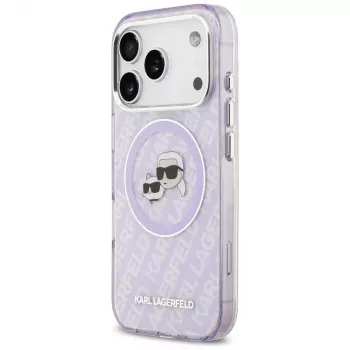 Coque MagSafe Karl Lagerfeld IML Glitter Karl & Choupette Heads Logo pour iPhone 17 Pro Max - violet