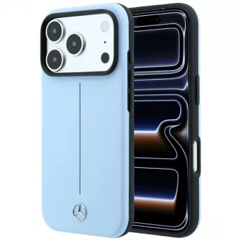 Coque MagSafe Mercedes cuir Semi Wrap Iconic Line pour iPhone 18 Pro Max / 17 Pro Max - bleu