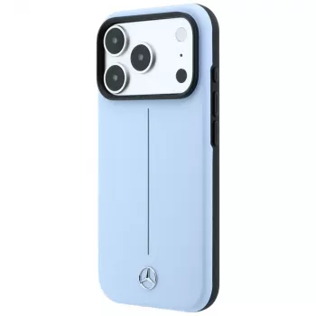 Coque MagSafe Mercedes cuir Semi Wrap Iconic Line pour iPhone 18 Pro Max / 17 Pro Max - bleu