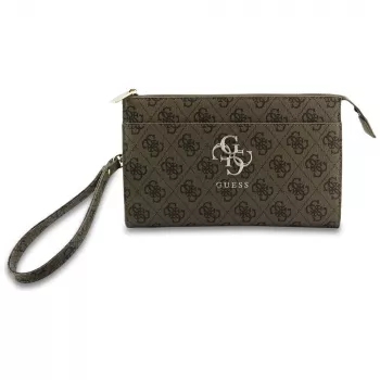 Sacoche de téléphone GUESS 4G Big Logo en cuir PU marron avec emplacements pour cartes