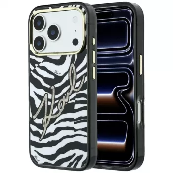 Coque MagSafe Karl Lagerfeld IML Signature Zebra Glitter pour iPhone 18 Pro Max / 17 Pro Max - or