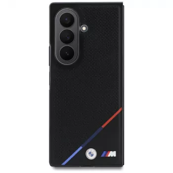 Coque MagSafe BMW M cuir perforé bande tricolore et logos métal pour Samsung Galaxy Z Fold8 Ultra – noir